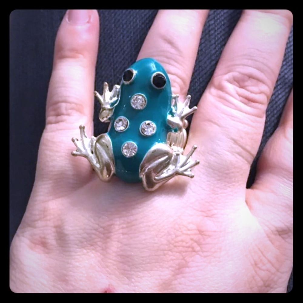 Green Frog Rhinstone Stretchy Ring